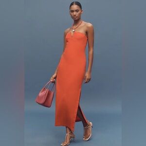 NWT Anthropologie Strapless Linen Blend Midi Dress Red